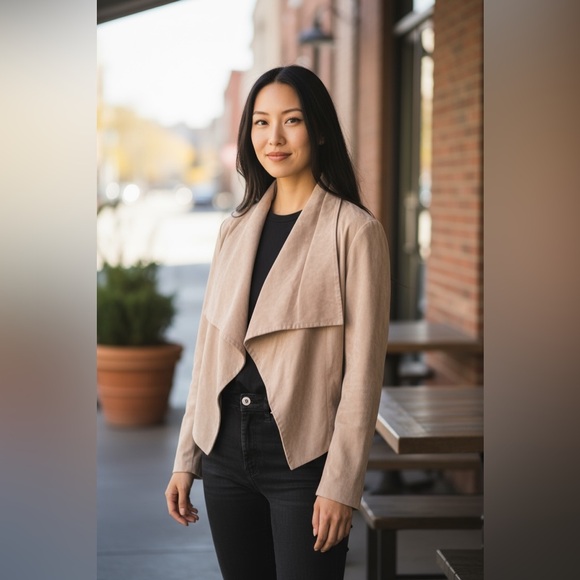 Badgley Mischka’s “American Glamour” Beige Suede Waterfall Collar Jacket Size XL - Picture 1 of 14